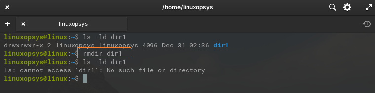rmdir linux remove an empty directory