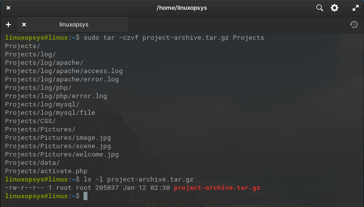 tar compress directory in Linux