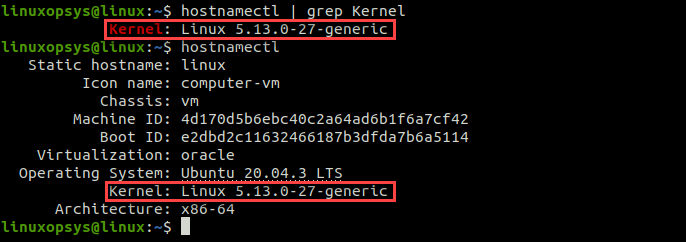using hostnamectl to check kernel version