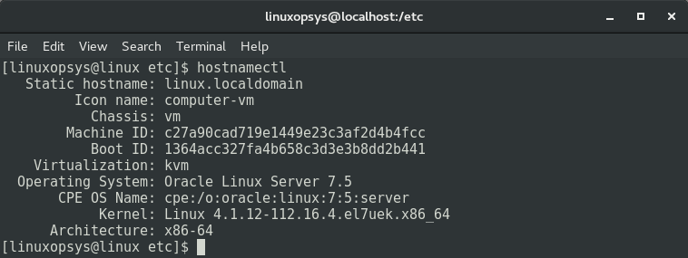 output of hostnamectl command
