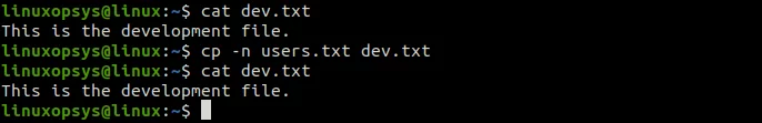 cp -n avoid overwriting the content of file users.txt to dev.txt