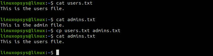 copy a file named users.txt to another file named admins.txt
