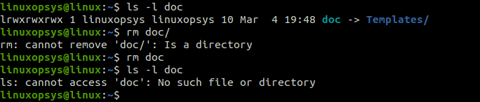 delete symlink to a directory using rm