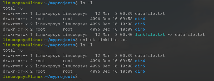 unlink command to remove symbolic links
