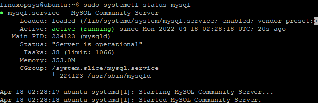 check mysql status using the systemctl command