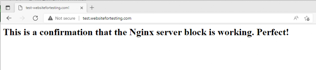nginx server block test page successful