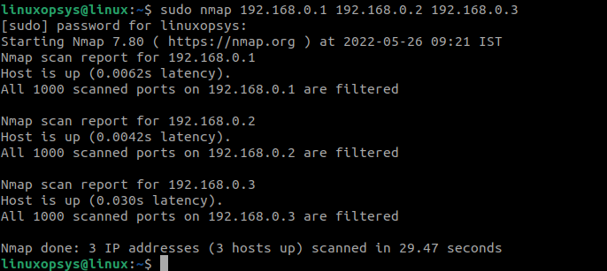 nmap scan multiple ip addresses