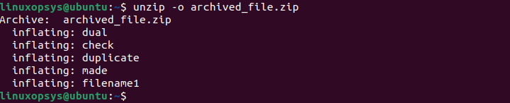 unzip overwrite files without prompting