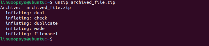 unzip a file named archived_file.zip