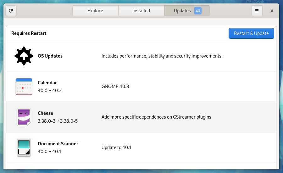 Fedora Update using Gnome Software