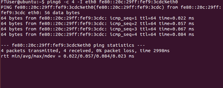 example of ping6 to ping eth0