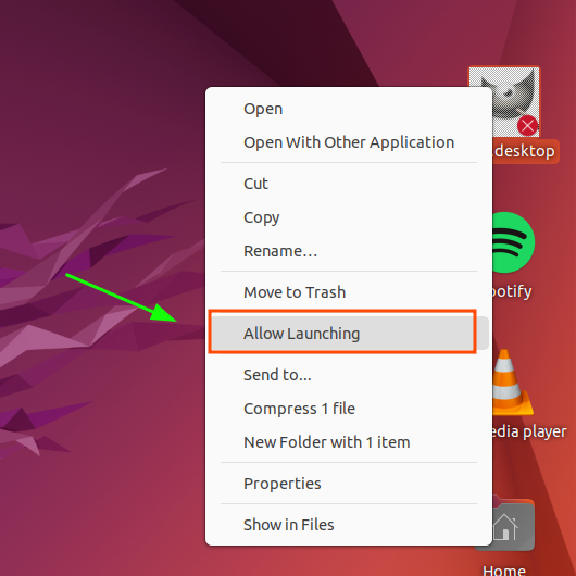 Ubuntu desktop file allow launching