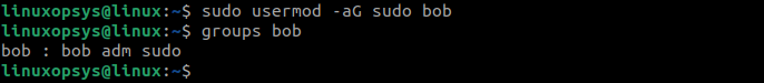 add a user named bob to sudo group