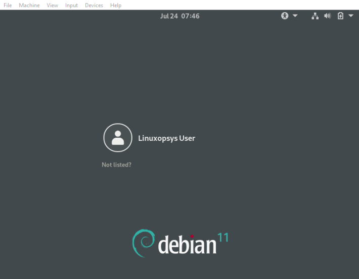 Debian 11 Login screen