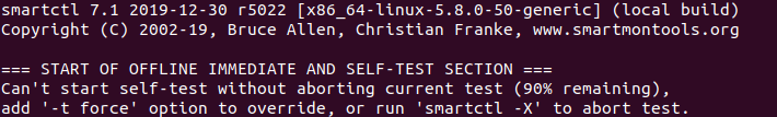 Initiating self test using smartctl