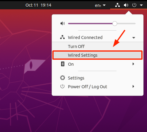 Select Wired settings option