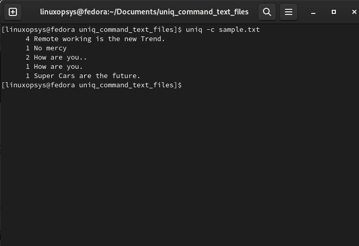 linux uniq count duplicate lines in a file