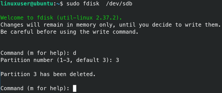 fdisk delete a partition
