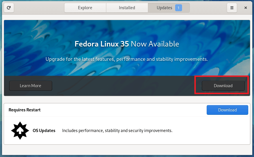 Fedora upgrade to new release from Software center