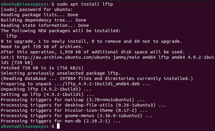 install lftp - on Ubuntu