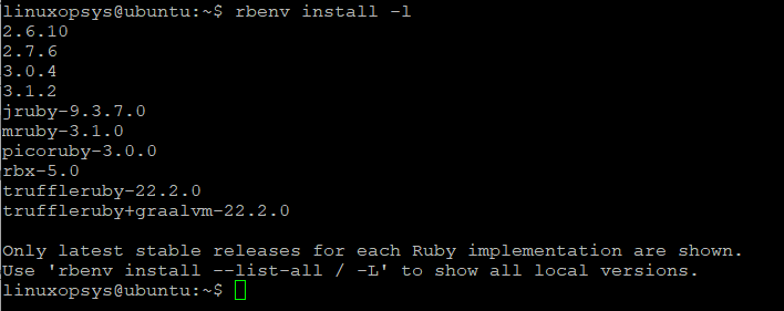 Listing available Ruby version