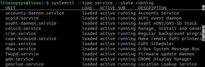 systemctl list only the running services