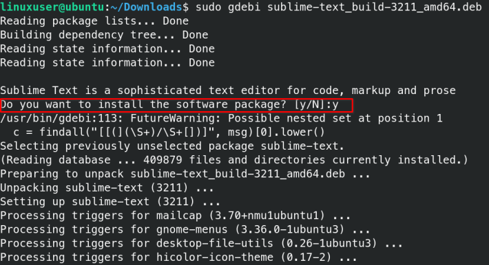 install deb file sublime using gdebi