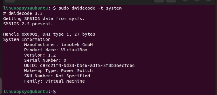 dmidecode showing system information