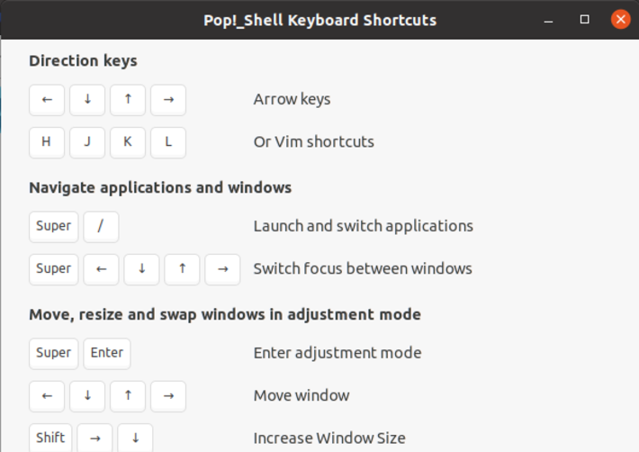 pop shell keyboard shortcuts