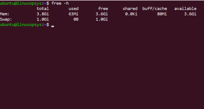output of free -h command