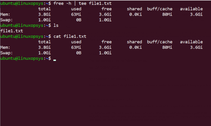 output of free -h command write to a file using tee