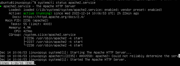 check service status of apache using systemctl