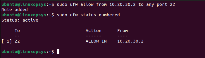ufw allow ssh from a specific IP address