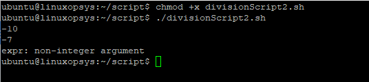 script output - bash division using expr