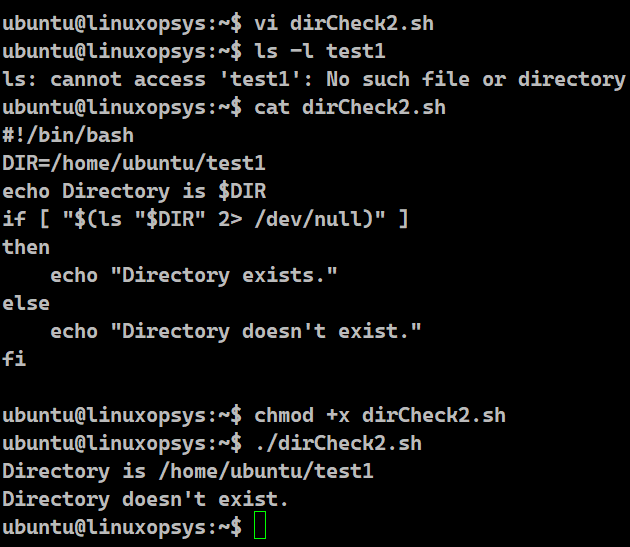 check directory exists using ls command