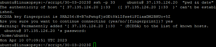 remote command over ssh