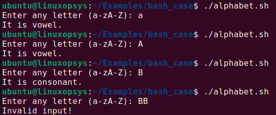 example script using multiple case statement
