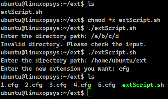 Bash that prompts the user to enter a directory path and a new extension.