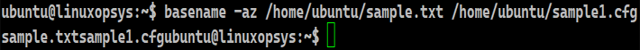 describe the basenames of the given paths /home/ubuntu/sample.txt and /home/ubuntu/sample1.cfg respectively using -az option