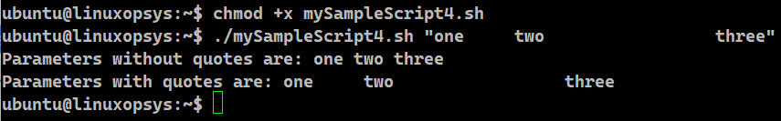 The first line shows the command-line parameters without quotes, and the second line shows the command-line parameters with quotes