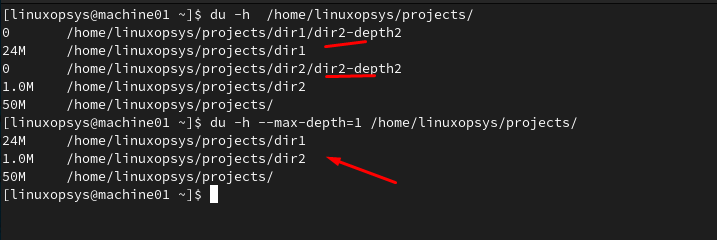 du --max-depth=1 example