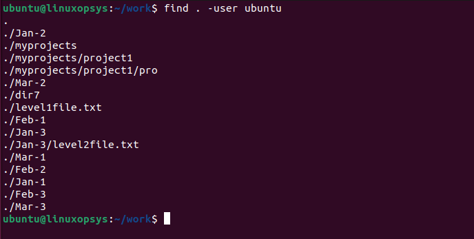 find files owned by user ubuntu in current directory and its subdirectories