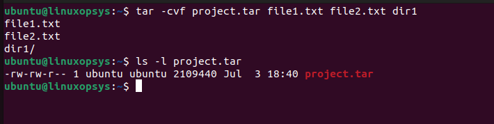 create a new .tar archive file