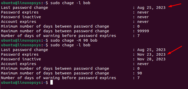 setting password expiration date using chage -M