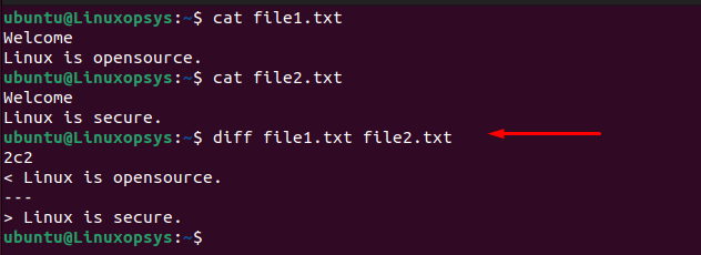 run diff command on two files