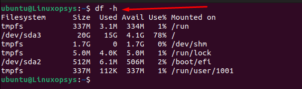 df -h showing disk space on mounted filesystem