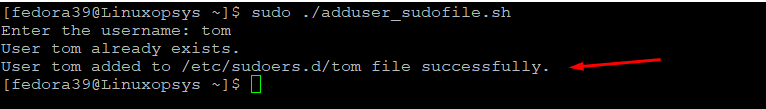 shell script to add user to custom sudoers file